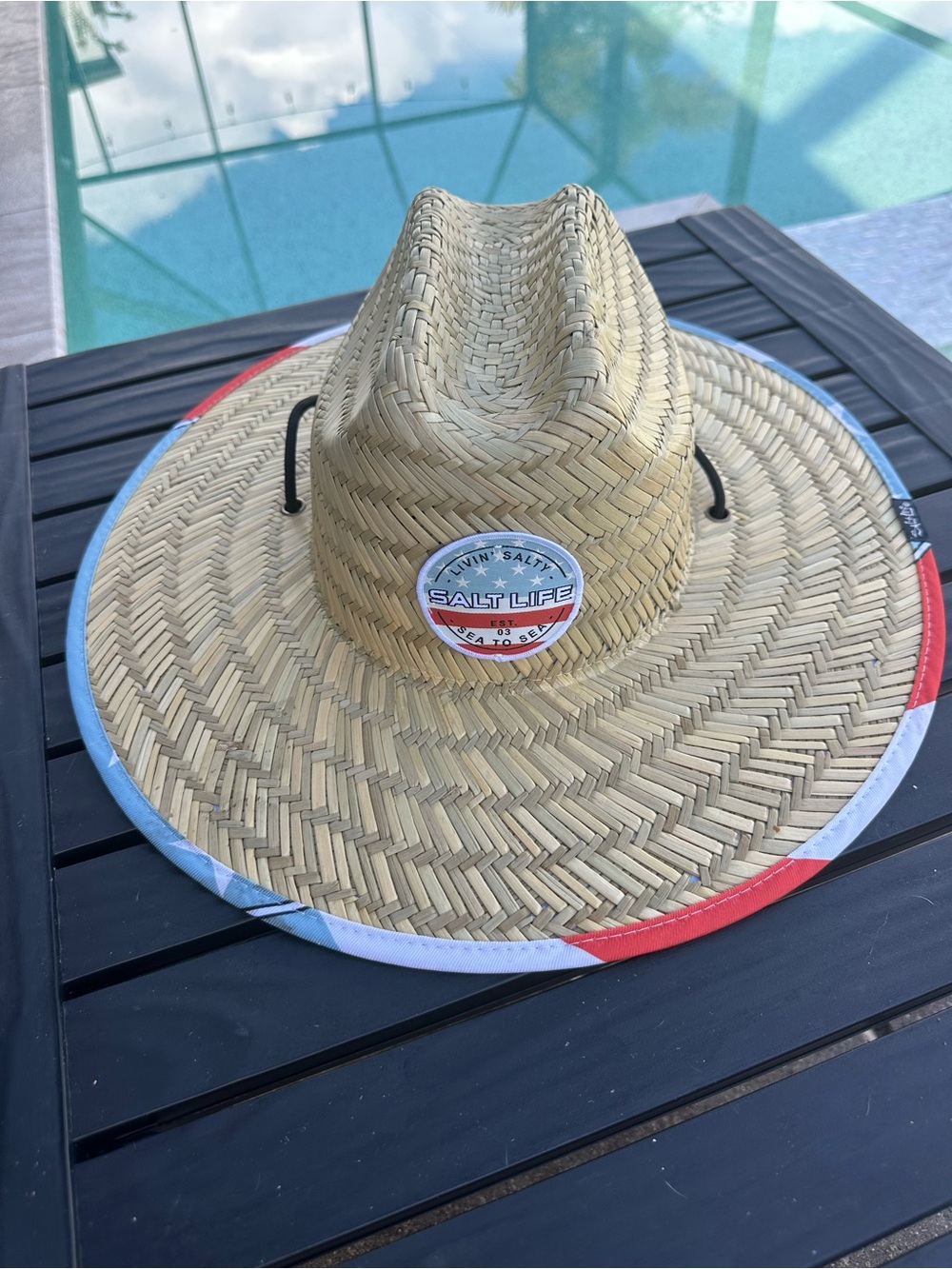 New Salt Life Sea, Stars & Striped Straw Hat in Natural with US Flag Trim & Brim